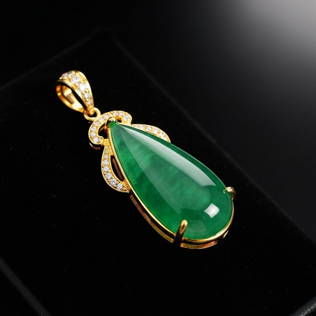 Imperial green jade teardrop pendant